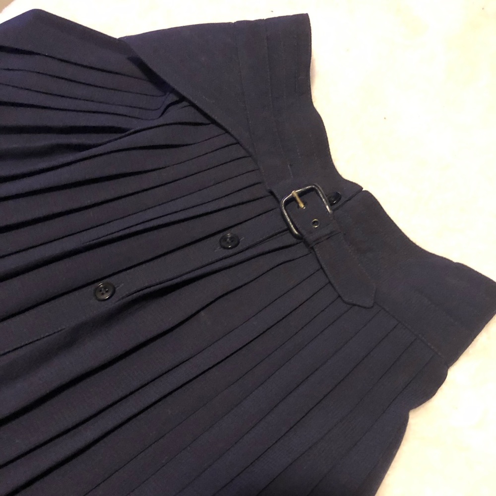 ESCADA swinging navy knife pleated wool midiskirt